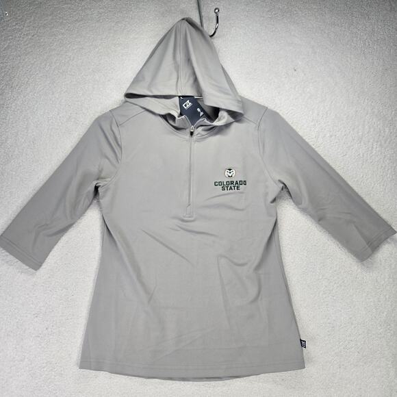 Colorado State Half Zip Pullover Womens XS Cutter Buck 3/4 Sleeve Rams NWT - Picture 1 of 10